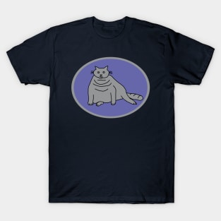 Ultimate Gray Chonk Cat on Very Peri Periwinkle Oval T-Shirt